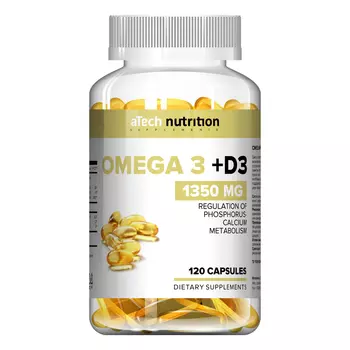 A Tech Nutrition Комплекс "Омега 3 + витамин D3" 1350 мг, 120 мягких капсул (A Tech Nutrition, Омега)