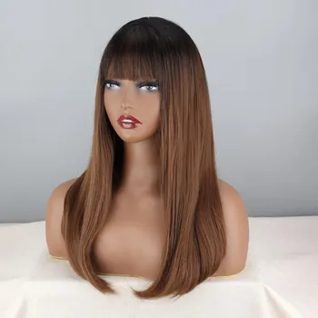 LISI HAIR женский длинный коричневый волнистый парик с челкой из синтетического волокна натуральный волнистый коричневый косплей повседневная одежда коричневый парик
