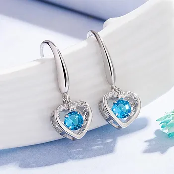 SACE GEMS Синие умные серьги в форме сердца, женские длинные умные серьги с цирконом, модные простые украшения. белый