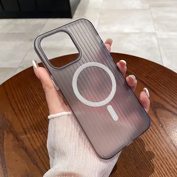 Простой гофрированный прозрачный тонкий чехол для телефона iPhone 16 Pro 15 Pro Max 14 13 12 11 для MagSafe Magnetic Shockproof Soft Silicone Bumper Cover iPhone 16 белый