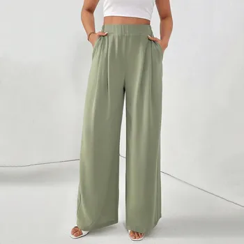 Women s Casual Loose Wide-leg Trousers With Slanted Pockets L чёрный