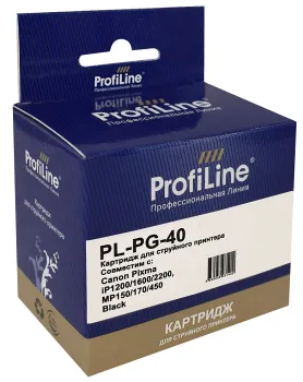Картридж ProfiLine PL_PG-40_BK струйный для принтеров Canon FAX-JX200/210/500/510/MultiPASS-450/PIXMA-MP140/MP150/MP160/MP170/MP180/MP190/MP210/MP220/
