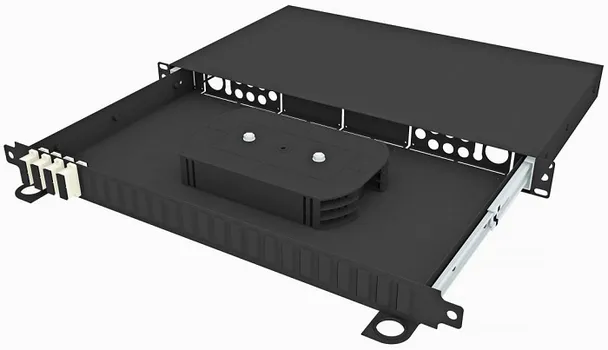 Кросс оптический стоечный TopLAN КРСв-Top-1U-08SC/U-OM2-BK выдвижной 19", 8 SC/UPC адаптеров, многомодовый, 1U, черный, укомплектованный