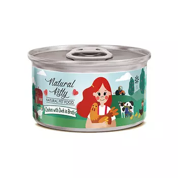 PETTRIC Natural Kitty Корм влаж.курица с уткой в бульоне д/кошек конс.80г