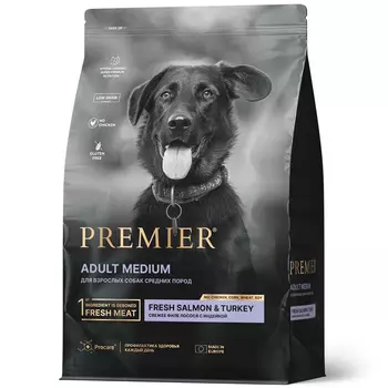 PREMIER Dog Medium Adult Salmon&Turkey Корм сух.филе лосося,индейка д/собак средних пород 1кг