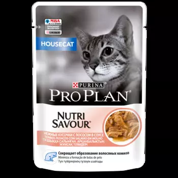 PRO PLAN House Cat Корм влаж.лосось д/кошек живущих в помещении пауч 85г