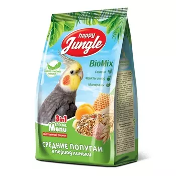 ЭКОПРОМ HAPPY JUNGLE Корм при линьке д/средних попугаев 500г