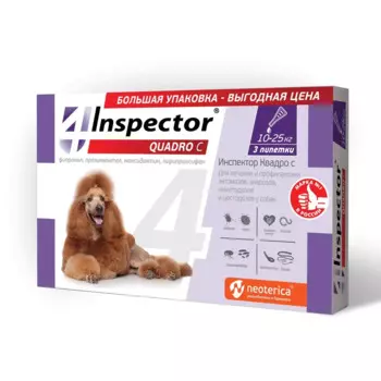 ЭКОПРОМ INSPECTOR QUADRO Капли от внешн.и внутр.паразит.д/собак от 10 до 25кг 3пип/уп
