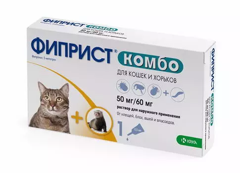 KRKA ФИПРИСТ Комбо Капли от блох,вшей,клещей,власоедов д/кошек и хорьков,1пип* 0,5 мл