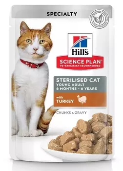 HILLS Science Plan Young Adult Sterilised Корм влаж.индейка д/стер.кошек до 7лет пауч 85г