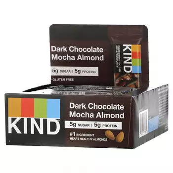 KIND Bars, Nuts & Spices, с темным шоколадом, мокко и миндалем, 12 батончиков, 40 г (1,4 унции) каждый