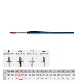 Кисть колонок №00 круглая Escoda "Optimo 1210" короткая ручка синяя