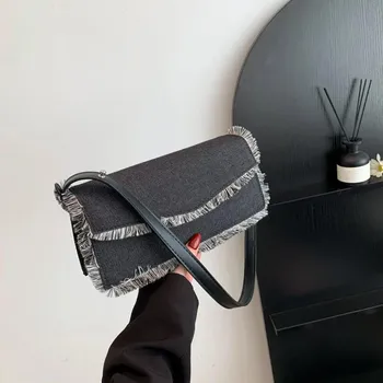TASSEL Solid Новые модные сумки через плечо джинсовая застежка женские сумки на распродаже высококачественные швейные нитки сумки через плечо