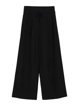 Широкие брюки со складкой спереди Bershka, черный