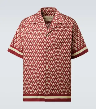 Toute La V рубашка боулинг из хлопкового поплина Valentino, Rosso/Crema