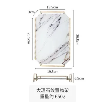 Nordic Marbling Storage Tray Glass Dessert Plate Rectangle Grocery Tea Set Organize Disk Metal Frame Handle Removable Tray зелёный
