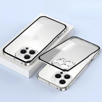 Ударопрочный жесткий чехол для iPhone 16 Pro Max, алюминиевый сплав, металлический каркас, бампер + закаленное стекло, бронированный задний чехол для iPhone 16Pro for iphone 16 promax чёрный