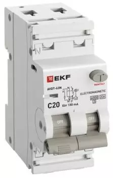 Автомат дифференциальный EKF D63N26MA20C100 АВДТ-63N 1P+N 20А (C) 100мА (A) эл-мех 6кА PROXIMA