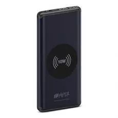 Аккумулятор внешний универсальный HIPER NANO X DARK BLUE с беспроводной зарядкой Li-Pol 10000 mAh QC+PD+QI 10W 2.4A 2xUSB 1xType-C, синий