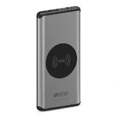 Аккумулятор внешний универсальный HIPER NANO X SILVER с беспроводной зарядкой Li-Pol 10000 mAh QC+PD+QI 10W 3A 2xUSB 1xType-C, cеребристый