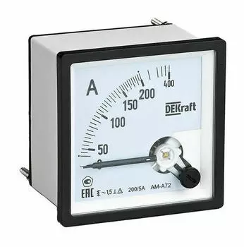 Амперметр DEKraft 50236DEK аналоговый 600/5А AC 96х96мм КТ 1,5 трансф. подкл.