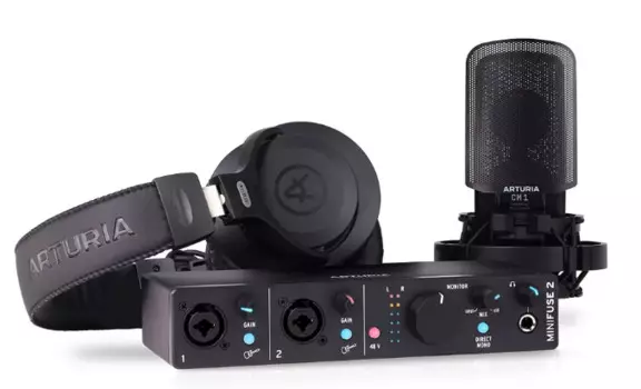 Аудиоинтерфейс Arturia MiniFuse Recording Pack Black 800202 комплект: MiniFuse 2, микрофона CM1 поп фильтром, наушников EF1 и XLR кабеля. Цвет - черны