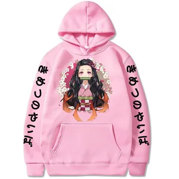 Аниме Demon Slayer Kamado Nezuko Kawaii принт с капюшоном для мужчин и женщин Kimetsu No Yaiba толстовки плюс размер толстовка Harajuku уличная одежда XS чёрный
