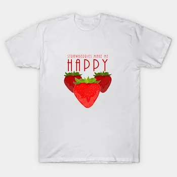 Футболка женская Strawberries Make Me Happy Harajuku Print Kawaii футболка летняя женская футболка с коротким рукавом топ S