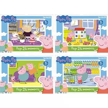 ОРИГАМИ Пазлы 24 детали "Peppa Pig", картон, 18х13см, 4 дизайна, 01594