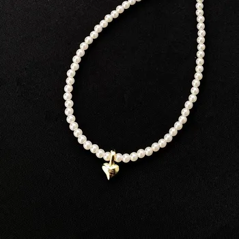 Ожерелье Love Pearl Съемная подвеска в форме сердца Цепочка на ключицу Французский ретро Легкая роскошь Ощущение