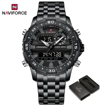 NAVIFORCE Мужские часы с цифровым дисплеем из нержавеющей стали Водонепроницаемые наручные часы с хронографом зелёный