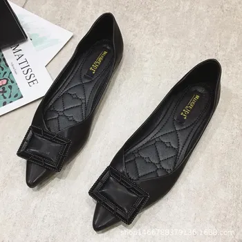 Fashion Square Buckle flats woman ballerina pointed toe slip on loafers pu leather shoes women solid all-match moccasins big size 40-43 5 абрикосовый