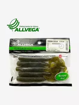 Приманка съедобная ALLVEGA "Cigar Grub" 9,5см (5шт.), Зеленый