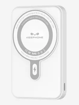 Повербанк с беспроводной зарядкой для телефона KEEPHONE Snap Charger / Быстрая зарядка аккумулятора: 5000 мАч, подставка — Белый, Белый