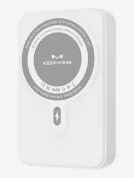Повербанк с беспроводной зарядкой для телефона KEEPHONE Snap Stand / Быстрая зарядка аккумулятора: 10000 мАч, подставка — Белый, Белый
