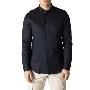 Синяя льняная рубашка Armani Exchange
