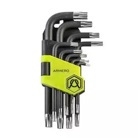 Набор ключей TORX, 9шт, CrV, короткие ARMERO