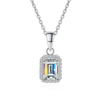 Bague Ringen настоящий 1CT изумрудной огранки Муассанит ожерелье для женщин 100% серебро 925 пробы с платиновым покрытием вечерние изящные ювелирные изделия подарок jet зелёный