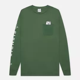 Мужской лонгслив RIPNDIP Lord Nermal Pocket, цвет зелёный, размер XL