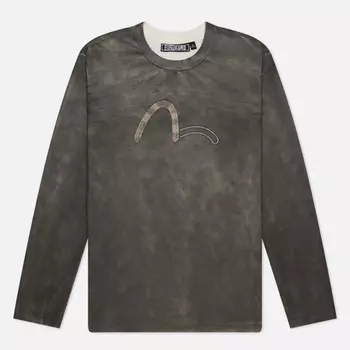 Мужской лонгслив Evisu Evisukuro Spray Dyed With Gold Embroidered, цвет серый, размер XXL