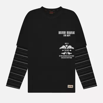Мужской лонгслив Evisu Kamon & Evisu Print Double Sleeves, цвет чёрный, размер XXL
