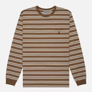 Мужской лонгслив Gramicci Striped One Point, цвет коричневый, размер XXL