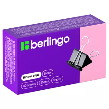 Зажимы для бумаг Berlingo 25 мм, 12 шт., черные, картонная коробка