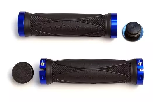 Грипсы велосипедные MTB TRIX, 130мм, с 2 грипстопами, под шестигранник, черно\синие, HL-G202