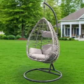 Подвесное кресло Кокон, 150 кг, Green Days, серое, ротанг, подушка серая, 1182D8300