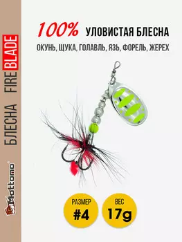 Вращающаяся блесна для рыбалки Mottomo Fire Blade #4 17g Silver 22, Мультицвет
