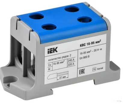 Клемма вводная IEK YZN13-095-K07 силовая КВС 16-95 кв.мм. 2-рядная синяя