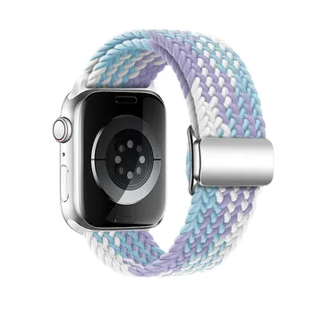 Нейлоновый плетеный магнитный ремешок для Apple Watch, ремешок 44 мм, 40 мм, 45 мм, 49 мм, 41 мм, 38 мм, браслет с магнитной пряжкой iWatch series se 7 3 5 6 8 Ultra 38/40/41mm розовый