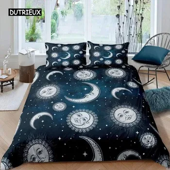 Комплект пододеяльников Sun Moon Queen из микрофибры с богемным черно-белым принтом Инь Ян, пододеяльник Galaxy Star Twin, комплект постельного белья из трех предметов EU single(135x200cm)