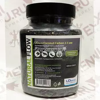 UDeco Coconut Carbon - Активированный кокосовый уголь для аквариумных фильтров, с сетчатым мешком, 3-5 мм, 1 л
